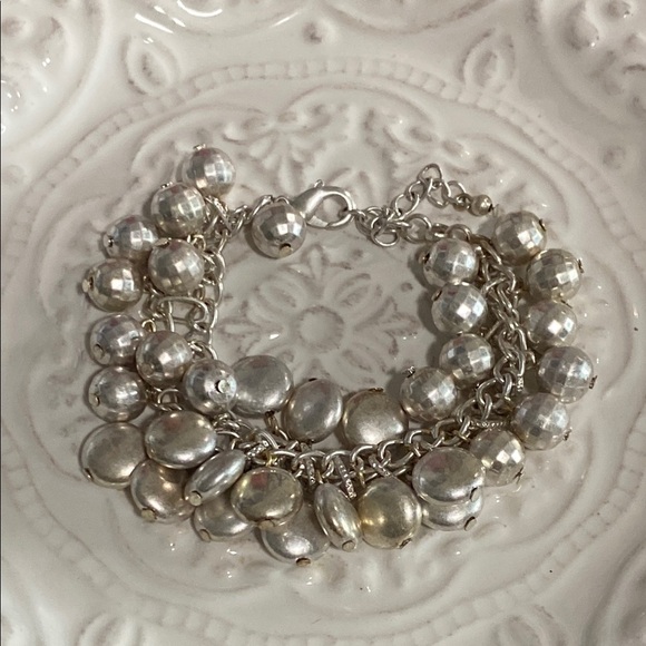 Silver Champagne Shimmery Disco Bead Charm Layered Bracelet Whimsical Vintage - Picture 5 of 16